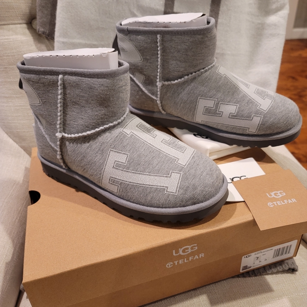 UGG x TELFAR Fleece Mini Boots - Heather Grey, Size M7/W9